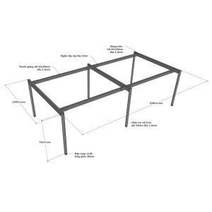 Kích thước chân bàn cụm 4 người hệ OMA 2