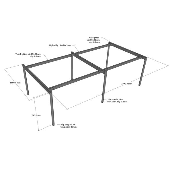 Kích thước chân bàn cụm 4 người hệ OMA 2