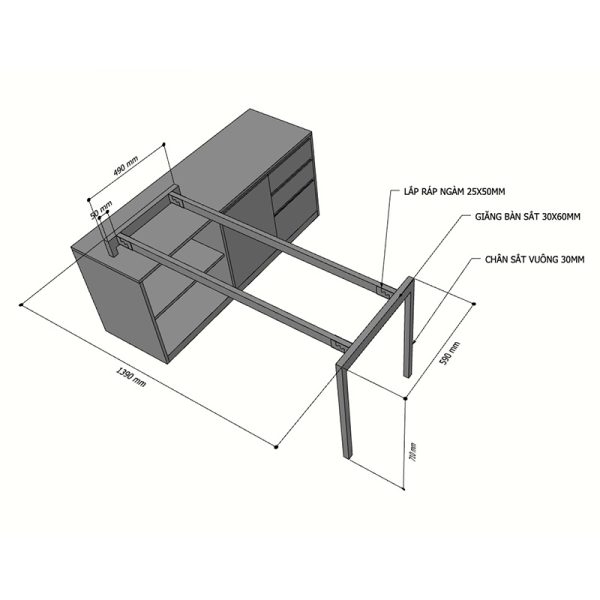 Chân sắt lắp ráp cho bàn gác tủ 140x60cm hệ Slean HCSL025