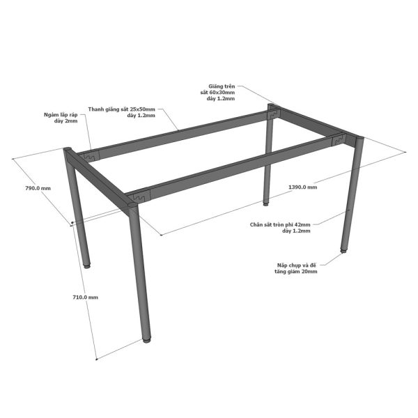 Kích thước chân bàn 140x80cm lắp ráp