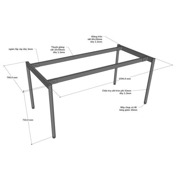 Kích thước chân bàn 160x80cm lắp ráp