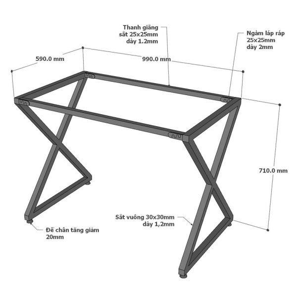 Chân bàn sắt  lắp ráp chữ X 100x60cm hệ Minimal  HCMN009