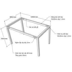 Kích thước Chân bàn sắt lắp ráp