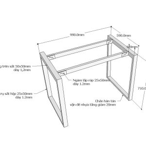 chân bàn kích thước 25x50