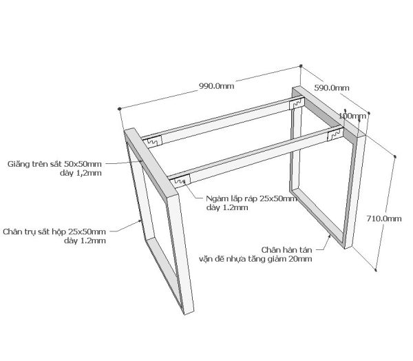 chân bàn kích thước 25x50