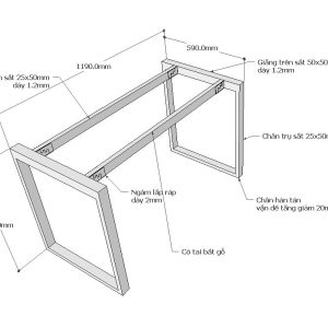 Chân bàn sắt hệ Rectang 120x60cm lắp ráp