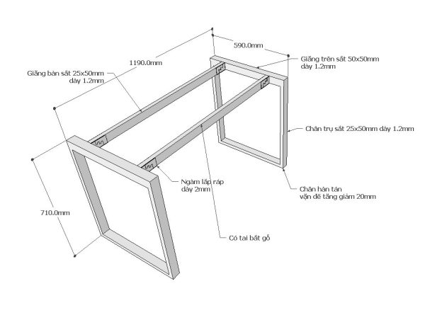 Chân bàn sắt hệ Rectang 120x60cm lắp ráp