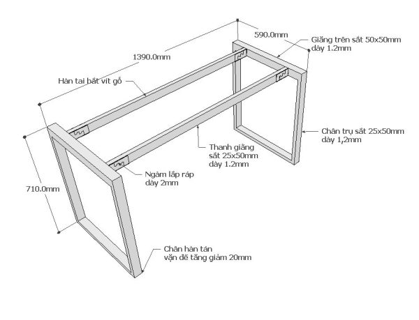 chân bàn kích thước 25x50