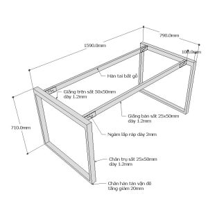 chân bàn 80x160cm hệ rectang