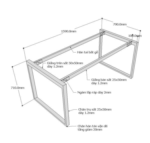 chân bàn 80x160cm hệ rectang