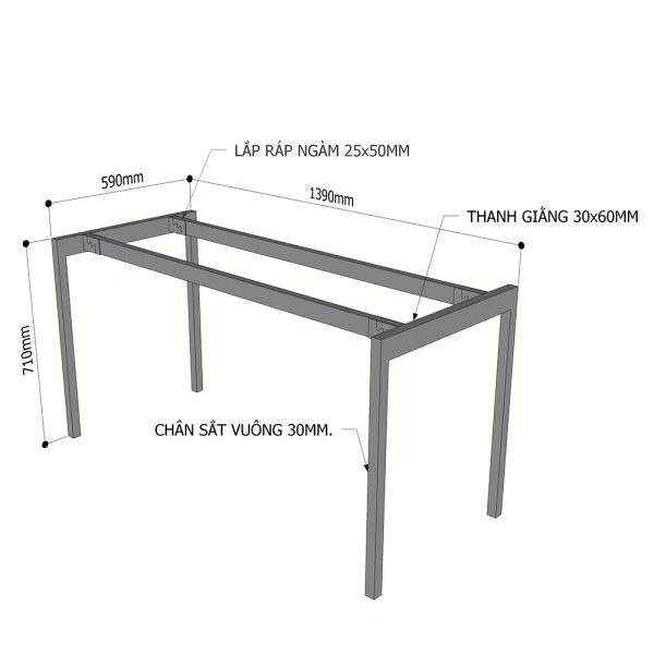 Chân sắt lắp ráp bàn 140x60cm hệ Slean HCSL005