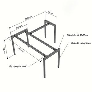 Kích thước chân sắt bàn chữ L