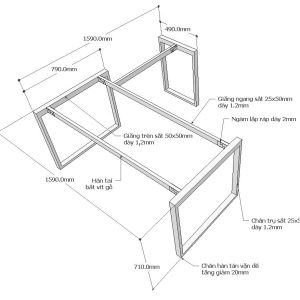 Chân bàn chữ L hệ Rectang 160x160cm lắp ráp