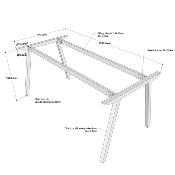 Chân bàn sắt 160x80cm lắp ráp hệ PLY HCPL007