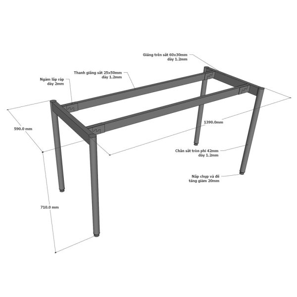 Kích thước chân bàn 140x60cm