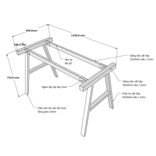 Kích thước chân bàn sắt lắp ráp