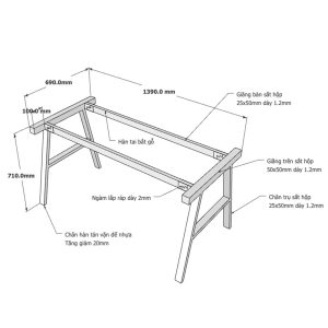 Kích thước chân bàn sắt lắp ráp