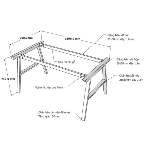 Kích thước Chân bàn sắt lắp ráp