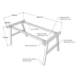 Kích thước Chân bàn sắt lắp ráp