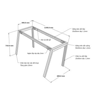 Kích thước Chân bàn sắt lắp ráp