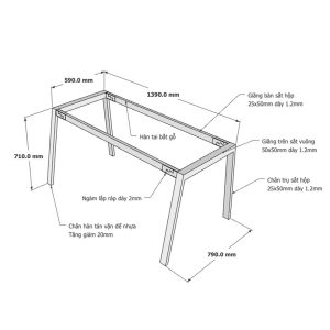 Kích thước Chân bàn sắt lắp ráp