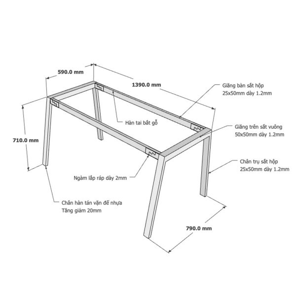 Kích thước Chân bàn sắt lắp ráp