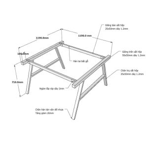 Kích thước chân bàn sắt lắp ráp