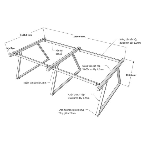 Kích thước chân bàn sắt lắp ráp