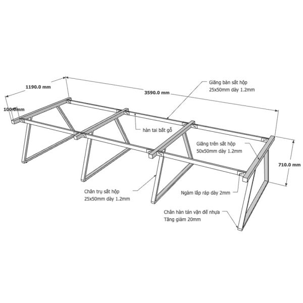 kích thước chân bàn sắt lắp ráp