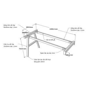 Kích thước Chân bàn sắt lắp ráp