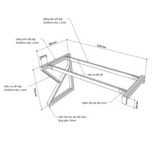 Kích thước Chân bàn sắt lắp ráp