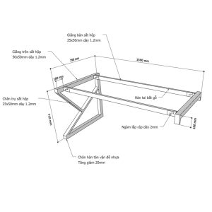 Kích thước Chân bàn sắt lắp ráp
