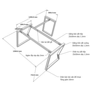 Kích thước Chân bàn sắt lắp ráp