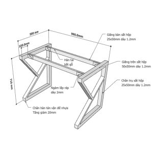 Kích thước chân bàn sắt lắp ráp