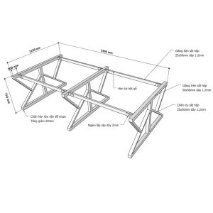 Kích thước Chân bàn sắt lắp ráp