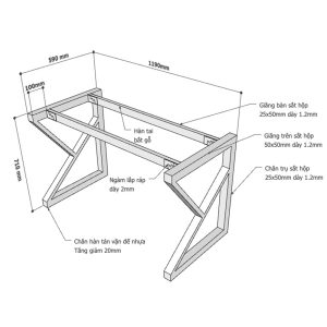 Kích thước chân bàn sắt lắp ráp