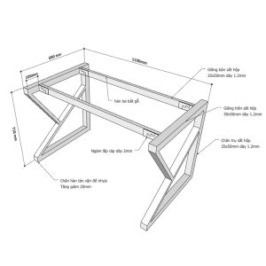Kích thước chân bàn sắt lắp ráp