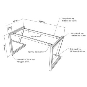 Kích thước Chân bàn sắt lắp ráp