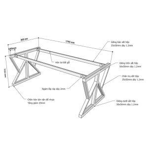 kích thước chân bàn sắt lắp ráp