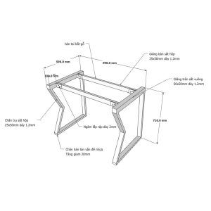 Kích thước Chân bàn sắt lắp ráp