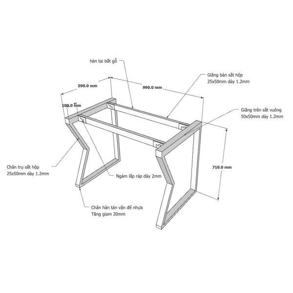 Kích thước Chân bàn sắt lắp ráp