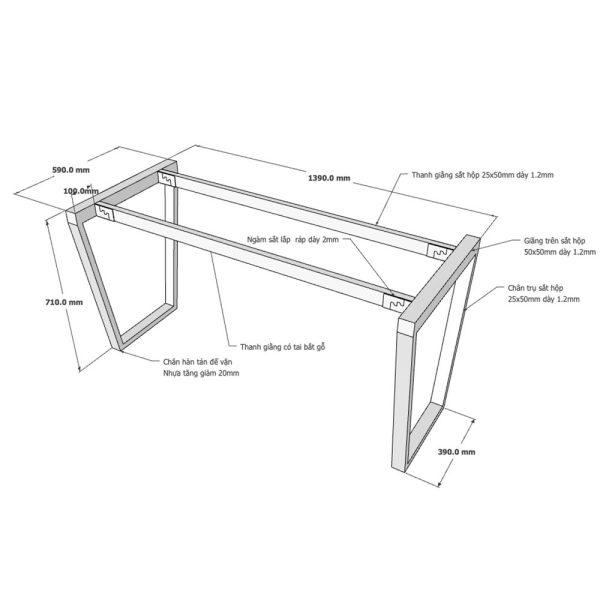 Kích thước Chân bàn sắt lắp ráp
