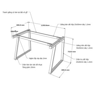 Kích thước chân bàn sắt lắp ráp