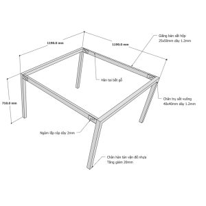 Kích thước chân bàn sắt lắp ráp