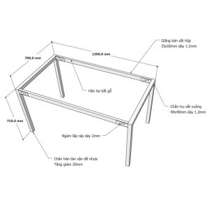 Kích thước Chân bàn sắt lắp ráp