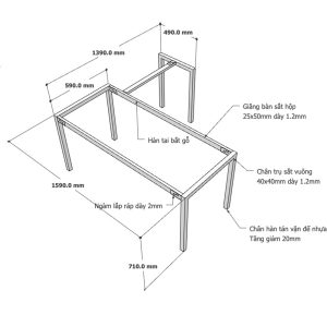 Kích thước Chân bàn sắt lắp ráp