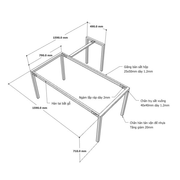 Kích thước Chân bàn sắt lắp ráp