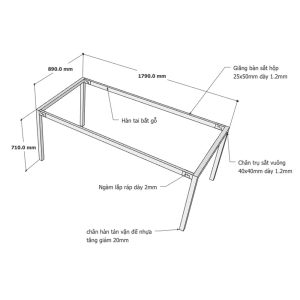 Kích thước chân bàn sắt lắp ráp