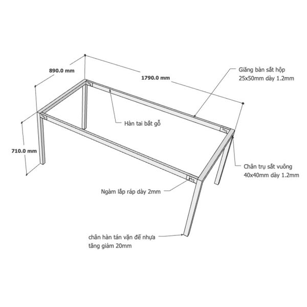 Kích thước chân bàn sắt lắp ráp