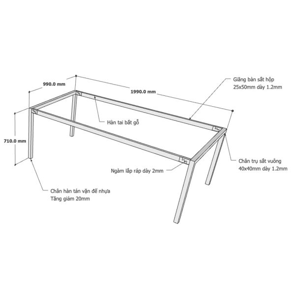Kích thước chân bàn sắt lắp ráp